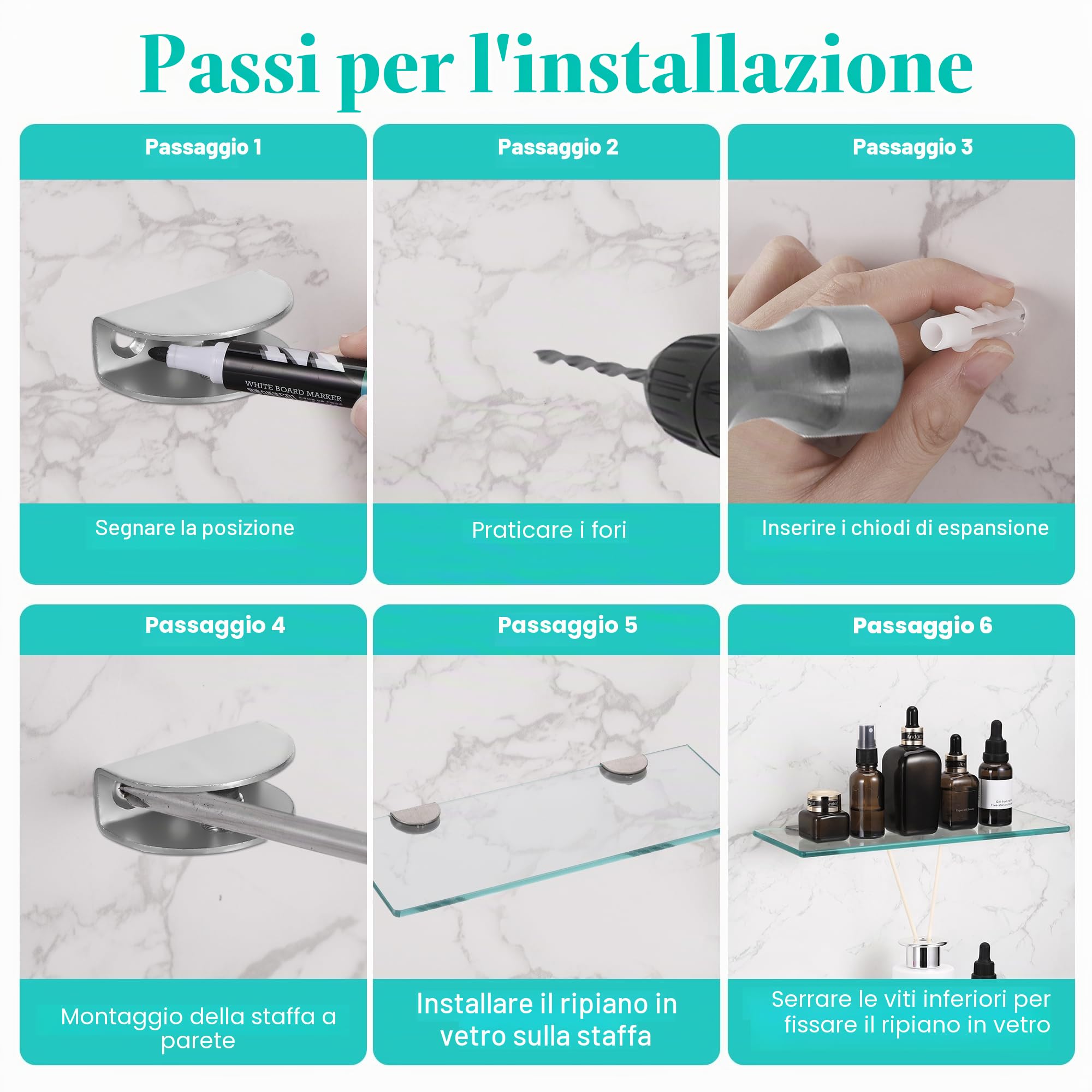 JIZZU Mensola Doccia 2 Pezzi Vetro Temperato 30 cm 6 mm 5 kg Bagno