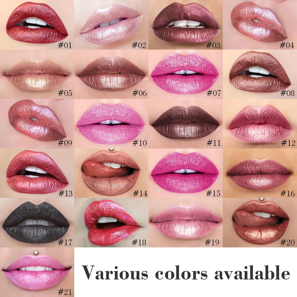 Rose Gold Metallic Lip Liner and Lipstick Combo Lip Gloss Tints Stain Set Makeup for Women Long Lasting Waterproof 24, Light Pink Metallic Glitter Shimmer Iridescent Liquid Lipstick lippies Lip Gloss