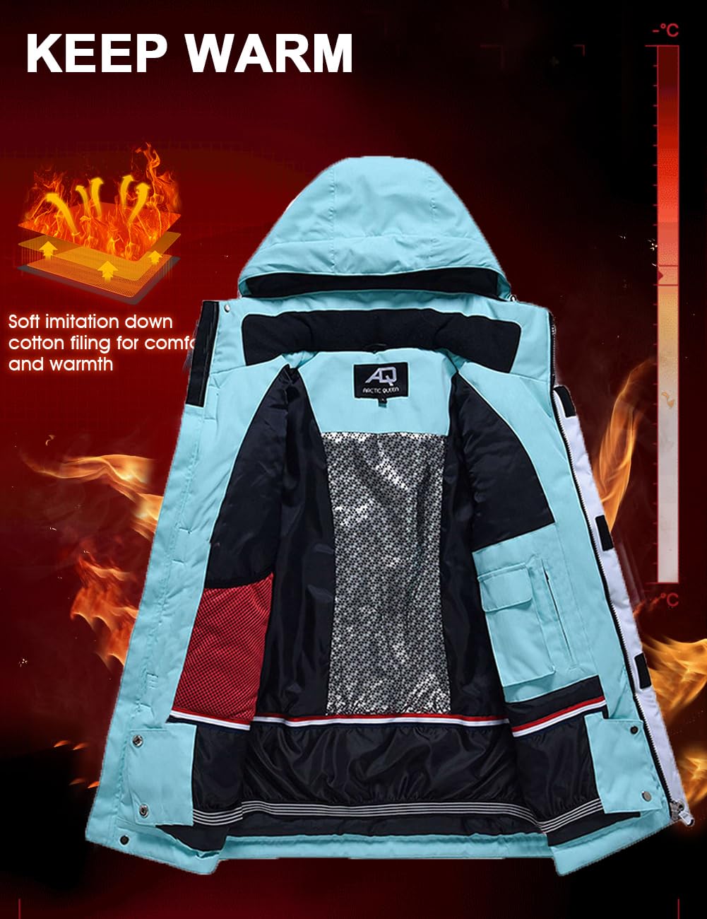 ALSOGO Damen Skijacke & Skihose Set Skianzug 2 teilig Schneeanzug Wasserdicht Warm Winterjacke mit Abnehmbare Kapuzen zum Skifahren Snowboarden Schneejacke Schneehose
