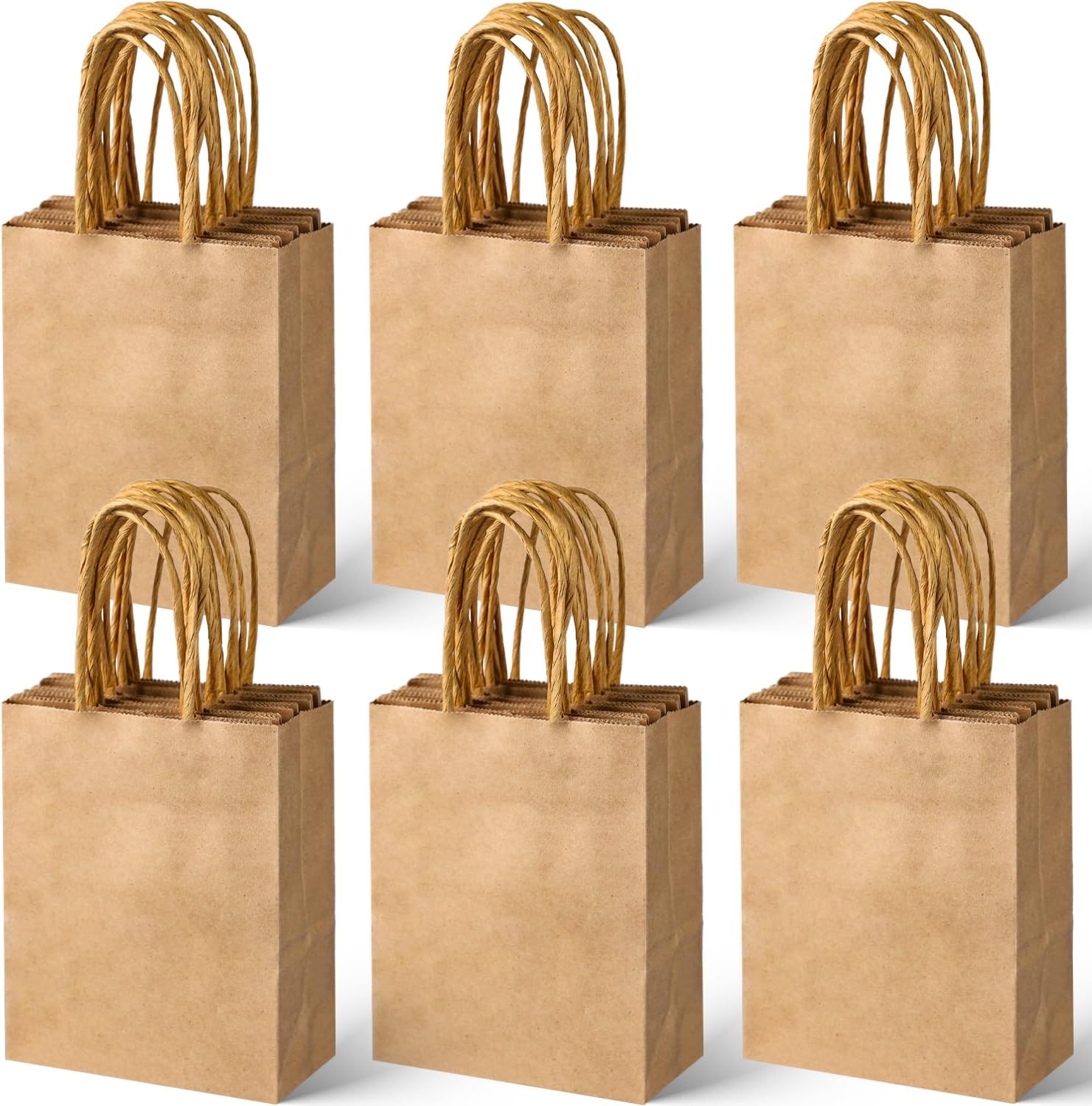 SPERPAND 120Pcs Mini Brown Paper Bags - 6.5" Small Kraft Paper Gift Bags with Handles for Birthday, Baby Shower, Christmas, Wedding, Candy Bag, Party Favor Bag