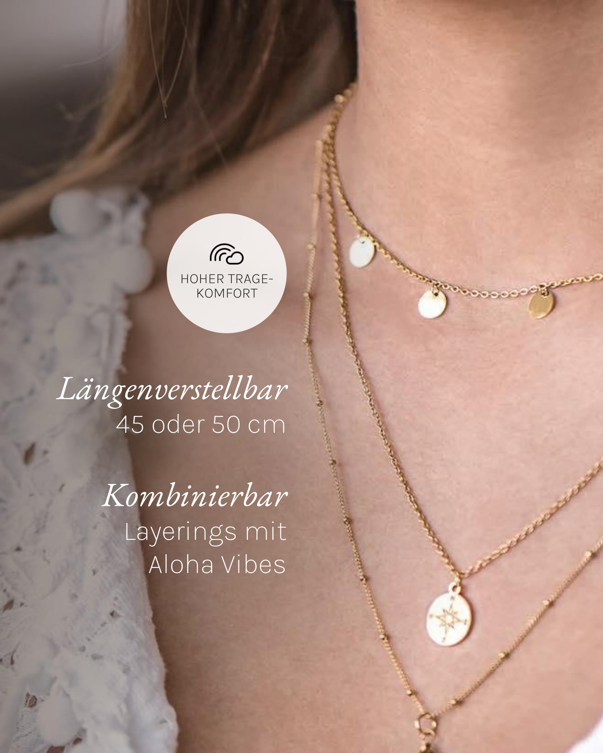 Purelei Compass Kette Damen – Halskette Damen aus langlebigem Edelstahl – Wasserfeste Kette mit Anhänger – 45-50 cm Länge verstellbar – Halskette für deinen individuellen Look