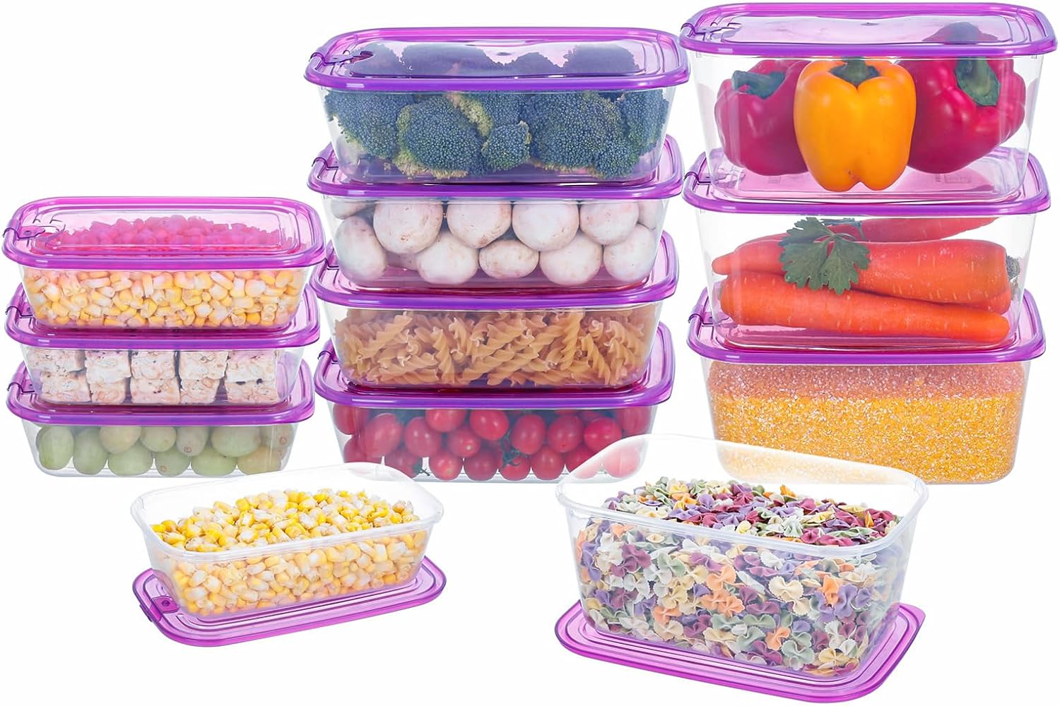 KIGI Lightweight Plastic Transparent Food Storage Containers with Lid Set Rectangle Meal Prep Containers, Microwave, Freezer, Dishwasher Safe (67oz, 44oz, 20oz|12PACK)