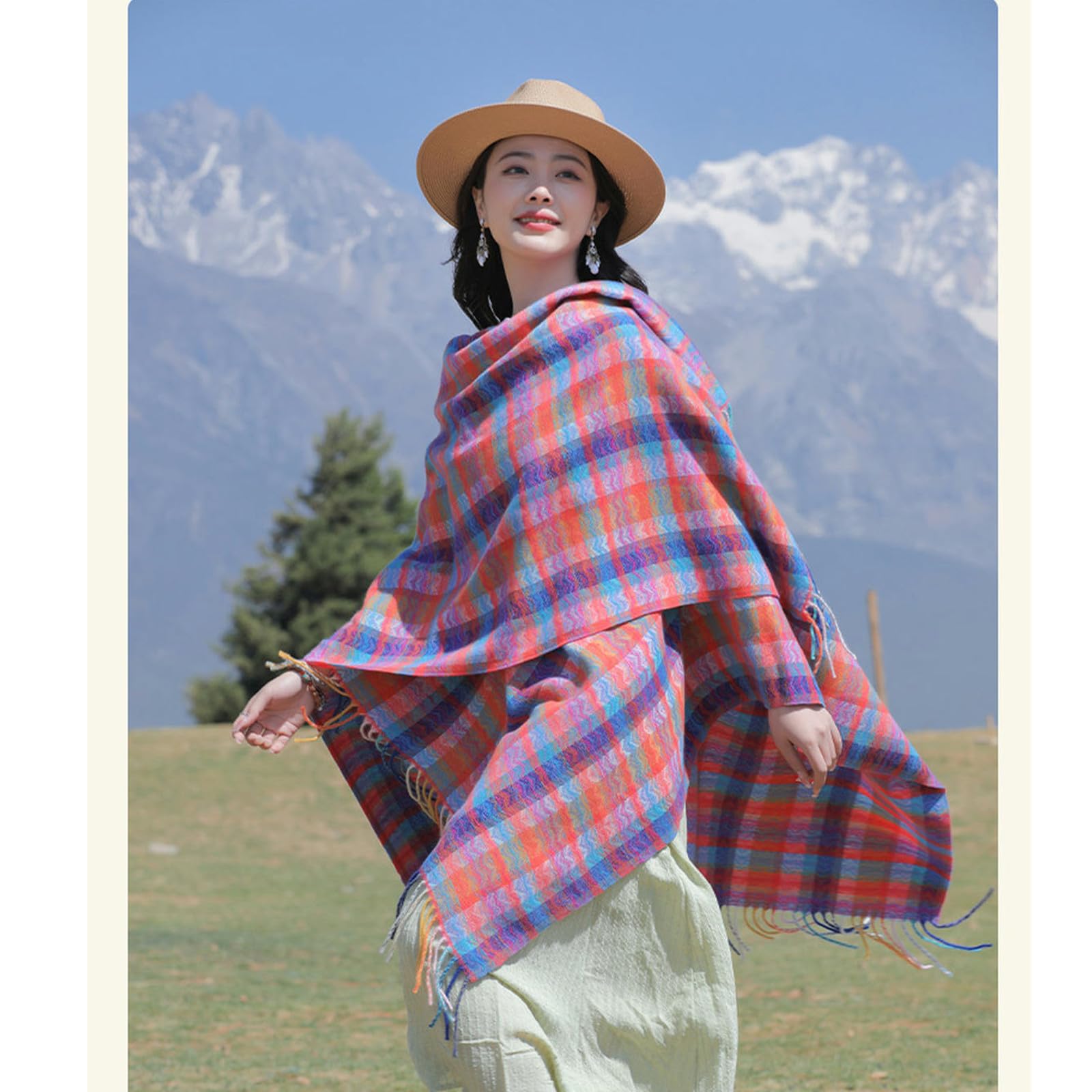 Sciarpa Donna Sciarpa da Viaggio Sciarpa A Mantella Capispalla Cappotto Invernale Caldo da Donna Sciarpa A Mantella da Prateria-Rosa Viola-130 * 150 Cm