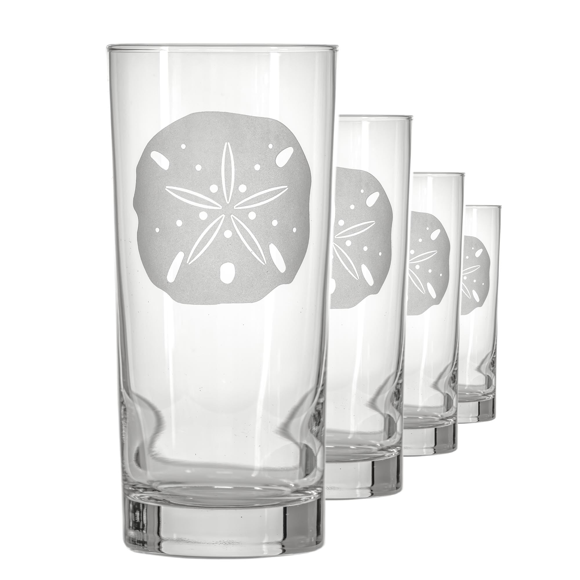 Rolf Glass Sand Dollar Highball Glass 15 ounce Set of 4 Cooler Glasses Lead-Free Glass Engraved Drinking Glass