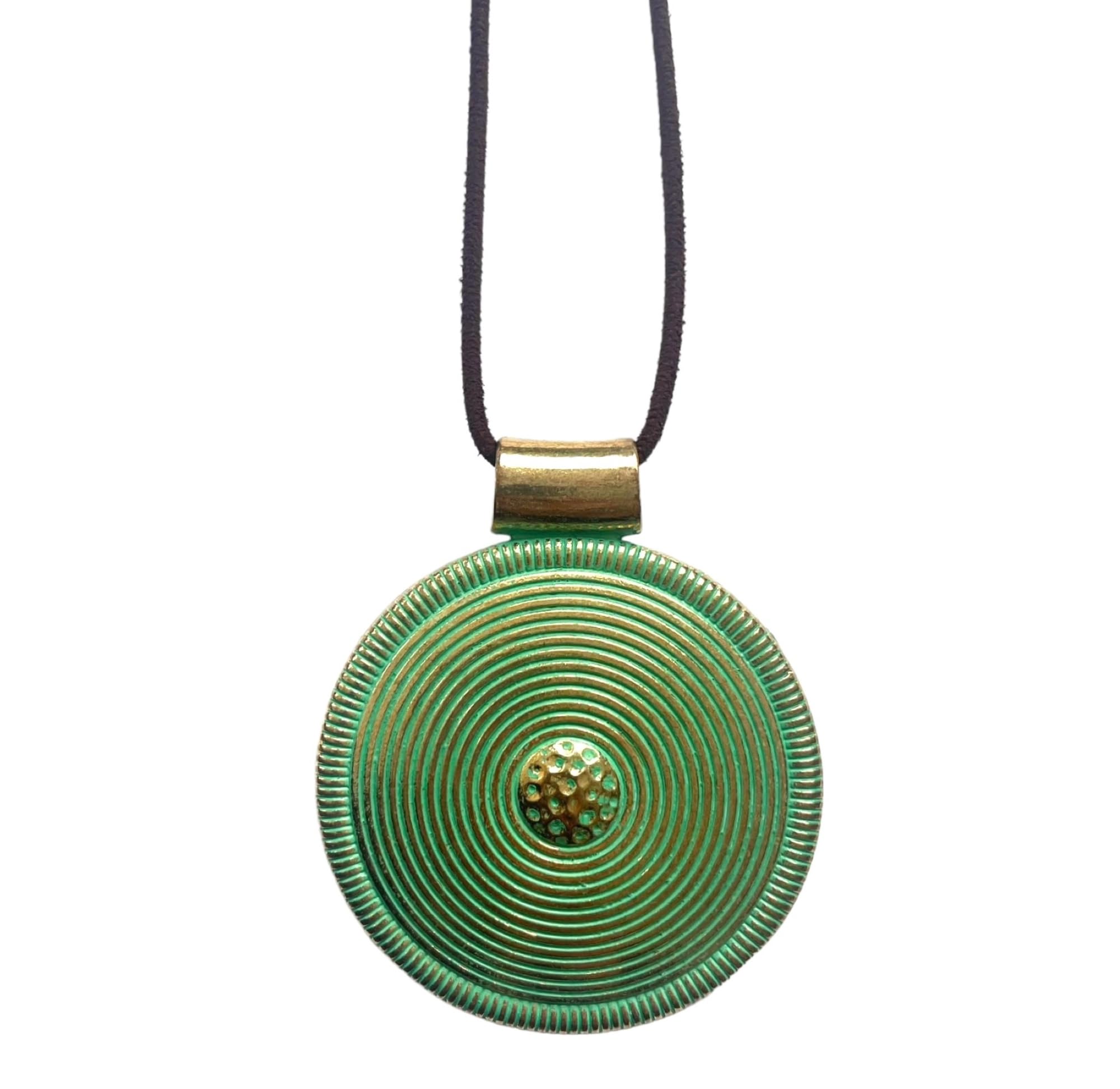 ASTER ALHELÍ Colgante Mujer Espiral en Zamak Dorado y Verde Turquesa - Collar Largo Marrón Altura Ajustable - Colgante Grande Amuleto de Protección Perfecto para Regalo (Dorado)