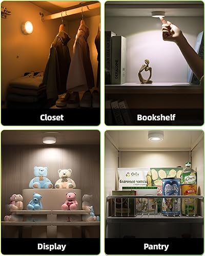 Miniatura 6 de EZVALO - Paquete 2 luces LED de disco, luz táctil, batería recargable, 2.5 pulgadas, inalámbricas, iluminación debajo de gabinete, 3 temperaturas