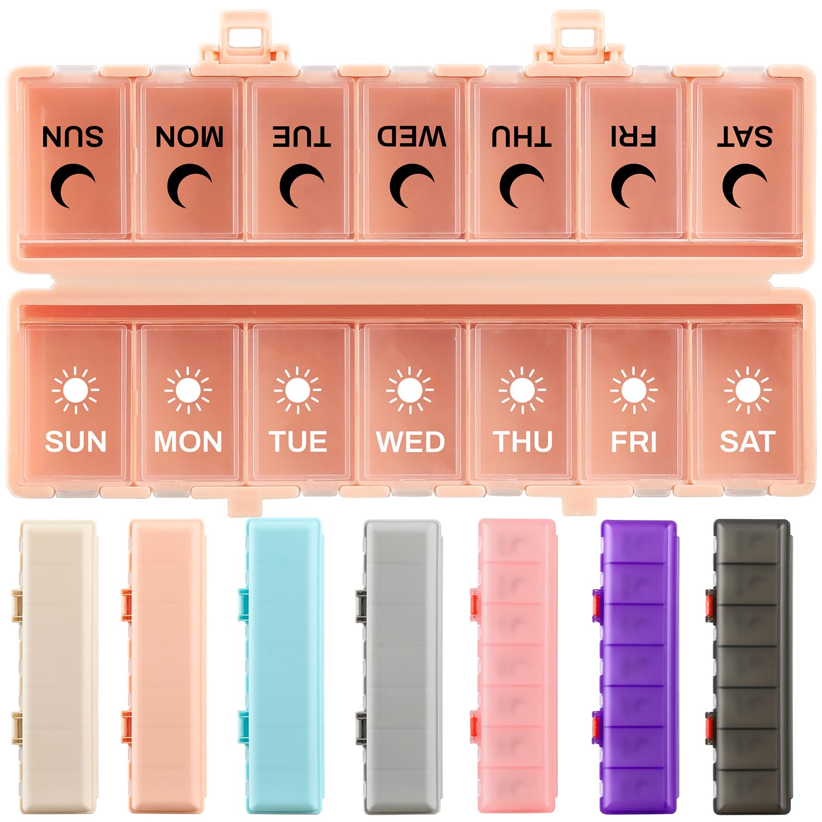 Foldable Pill Organizer Weekly 2 Times a Day 7 Day Portable AM PM Travel Pill Case with Black