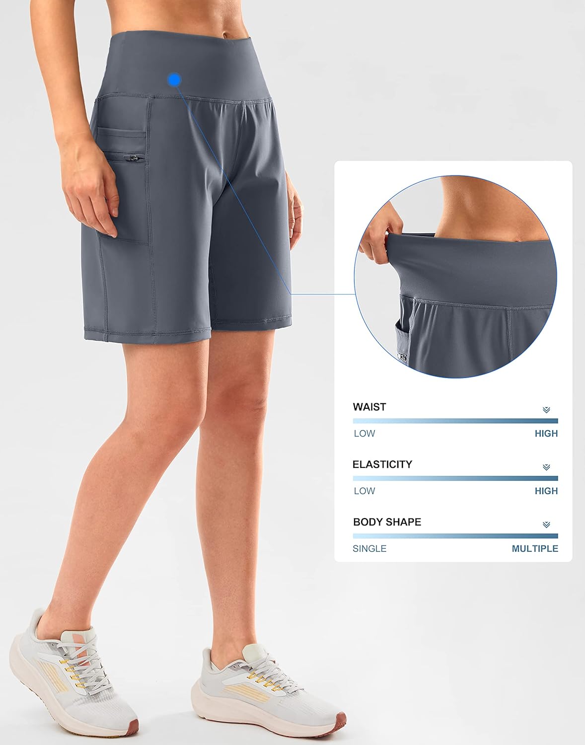 G Gradual Women's High Waisted 9" Bermuda Shorts with Zipper Pockets Athletic Workout Long Shorts for Women Knee Length - Image 4