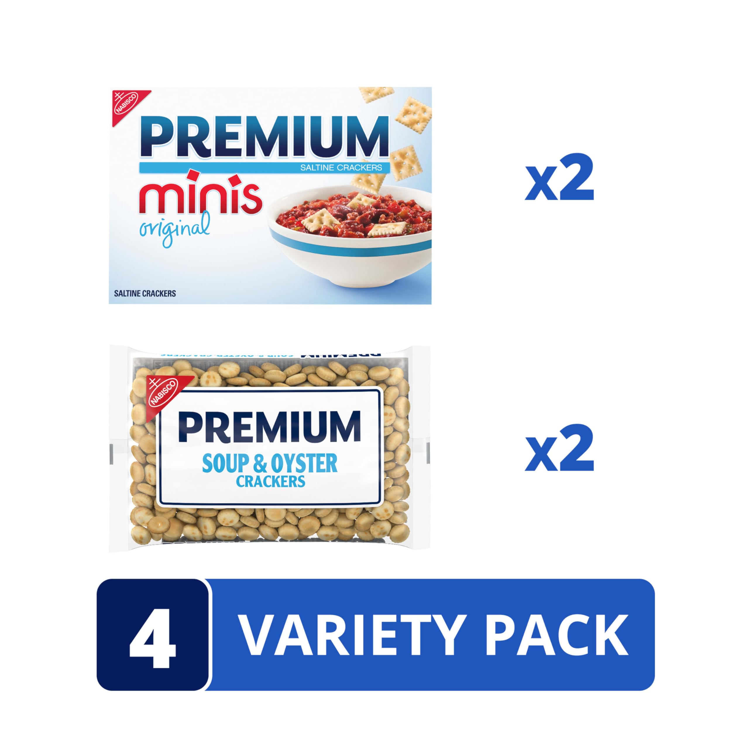 Premium Crackers Variety Pack, Soup & Oyster Crackers, 2 Bags and Premium Minis Original Saltine Crackers, 2 Boxes