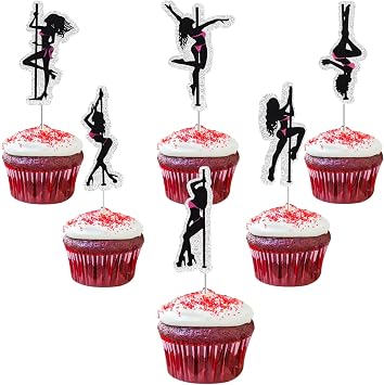 Pole Dancing Cupcake Toppers - Black Glitter Pole Dancing Cupcake Picks Bachelorette Bridal Shower Birthday Party Cake Decorations Supplies - Strippers Cupcake Toppers 18pcs