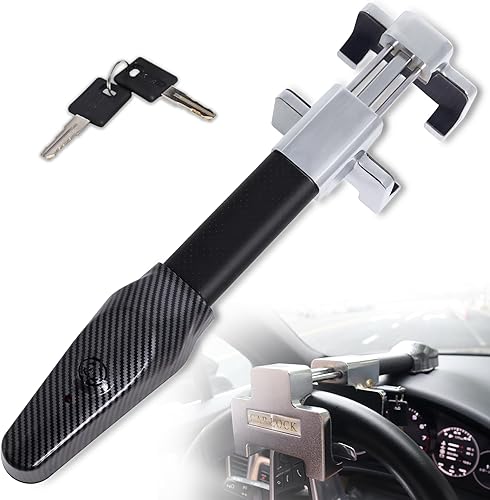 Hoqqf Cerradura de volante con alarma, dispositivo de seguridad antirrobo de alta resistencia para automóviles, camiones y SUV, incluye 2 llaves