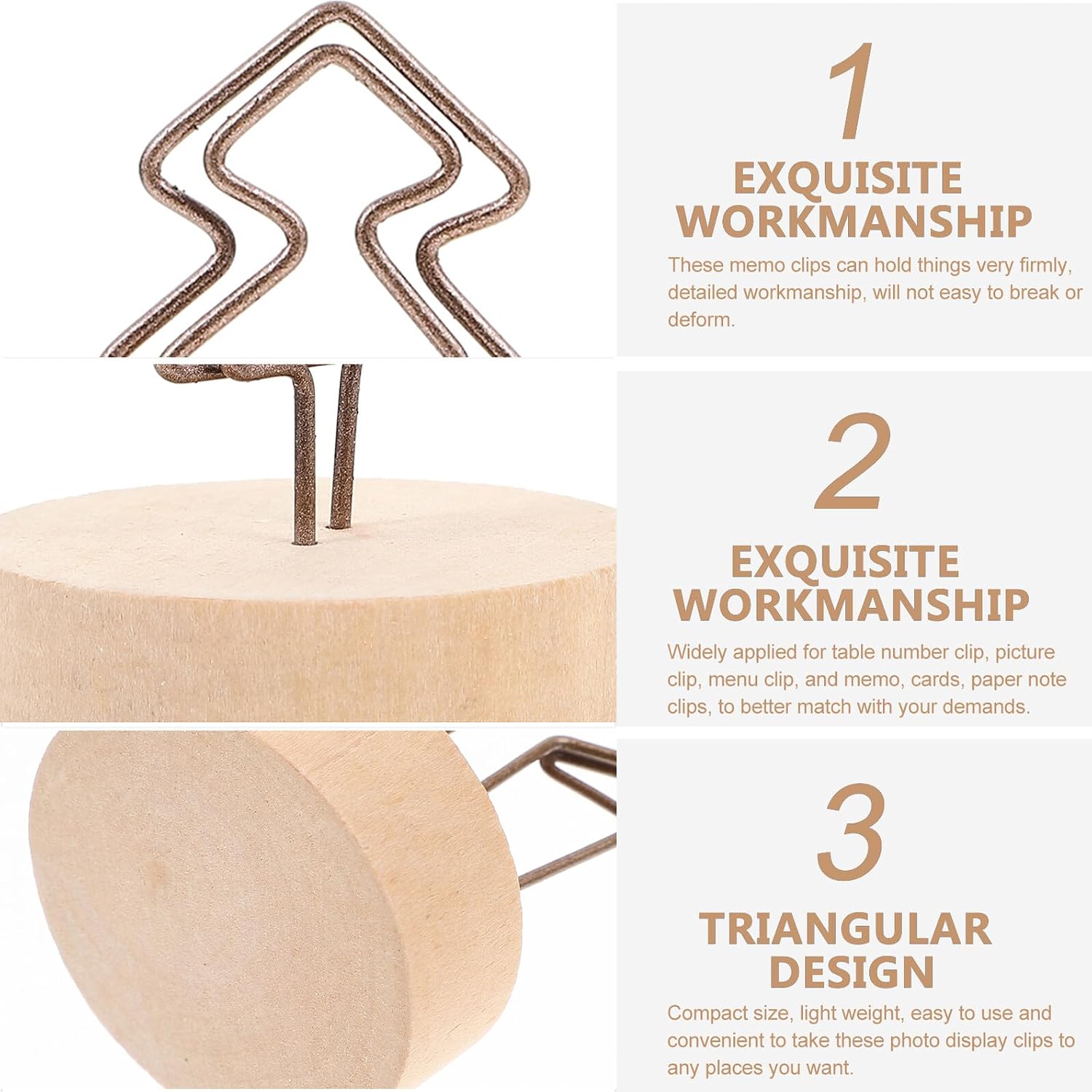 SHINEOFI 4 Pieces Round Wooden Photo Clip Holders with Iron Stand, Small Desktop Photo and Memo Card Display Clamps for Table Decoration and Wedding Place Card Holders