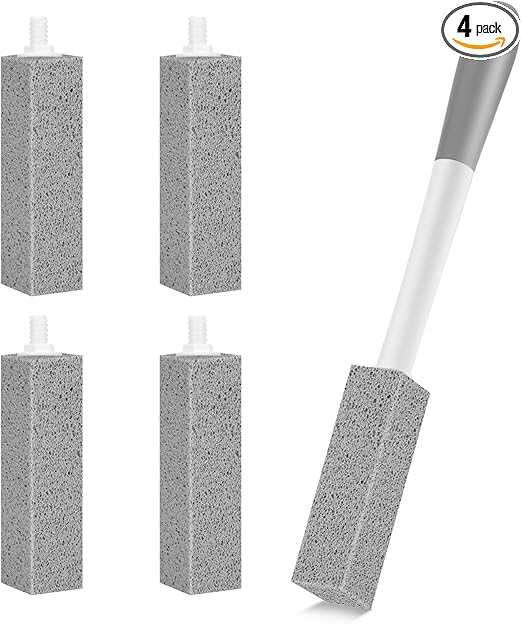 4 Pack Toilet Pumice Stone with Extra Long Handle,Pumice Stone Toilet Bowl Cleaner,1 Cleaning Handle, 4 No Touch Replaceable Piedra Pomez for Cleaning Toilets, Bathtubs, Grills, Swimming Pools, Sinks