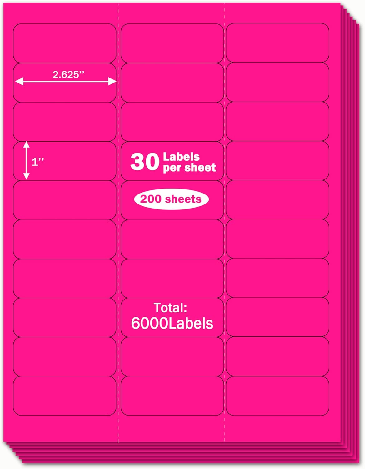 1" x 2-5/8" Premium Pink Colored Shipping Address Labels Sticker Papers for Inkjet & Laser Printer Self-Adhesive Mailing Labels Writable Tags, 8.5"×11" 30 Labels per Sheet