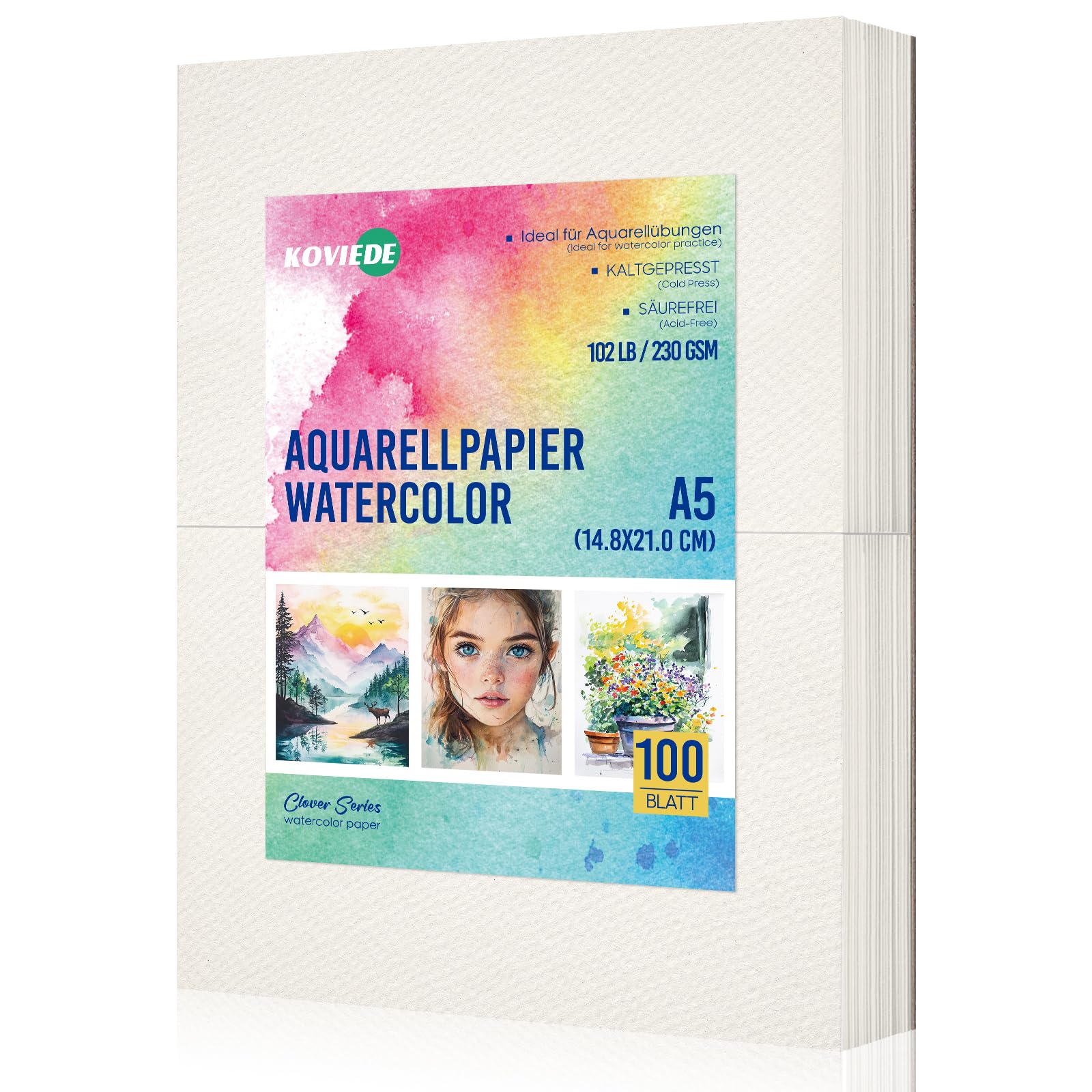 KOVIEDE Aquarellpapier - Cold Press Aquarell Skizzenbuch, säurefreies wichtspapier für Malen, Drucken, Scannen und Basteln