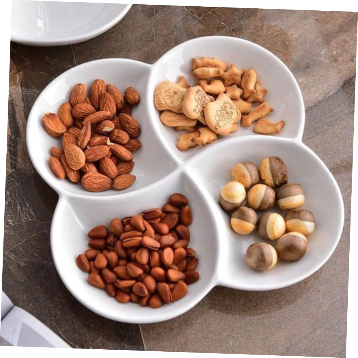 Assiette Compartimentée Surface Lisse Facile à Nettoyer en Céramique Blanche 4 Compartiments pour Snacks et Gâteaux ou Cantine