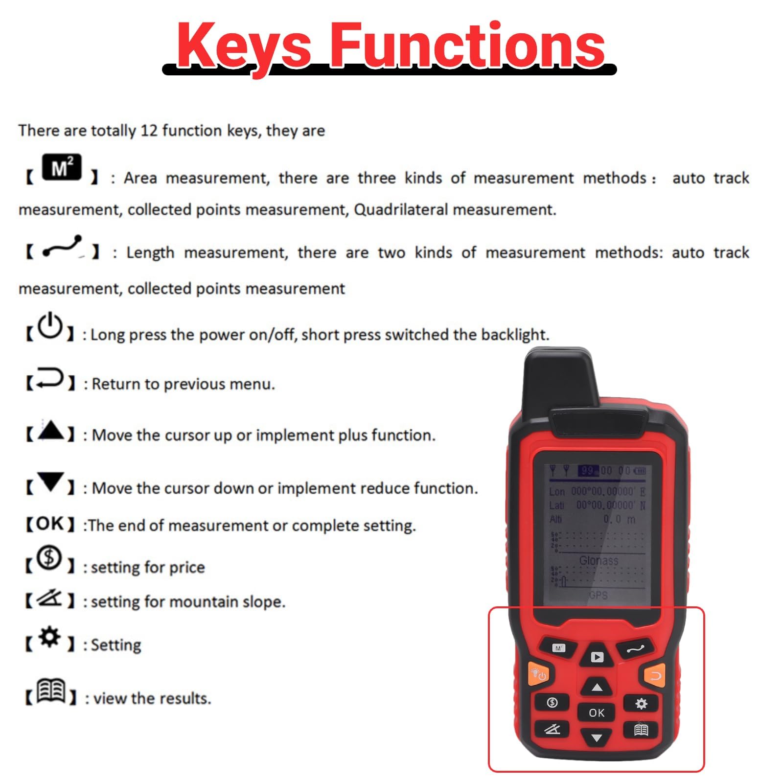 Landflächenmesser Handheld-GPS-Navigationsflächenmesser mit 2,4-Zoll-LCD-Display für die Anzeige der Flächenlänge in Echtzeit