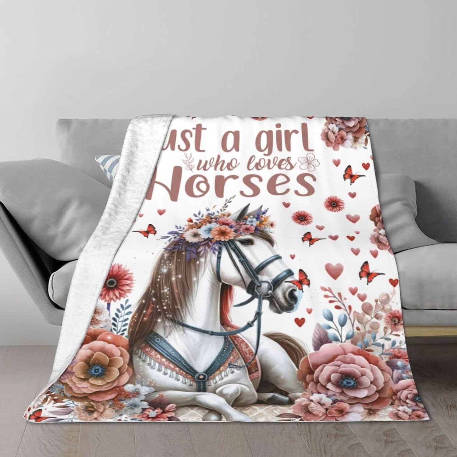 Horse Blanket, 60" x 50" Flannel Cute Horses Themed Stuffed Animal Colorful Throw, Soft Nap Throw Blanket for Home Boys Girls Women Horse Lovers - Image 7