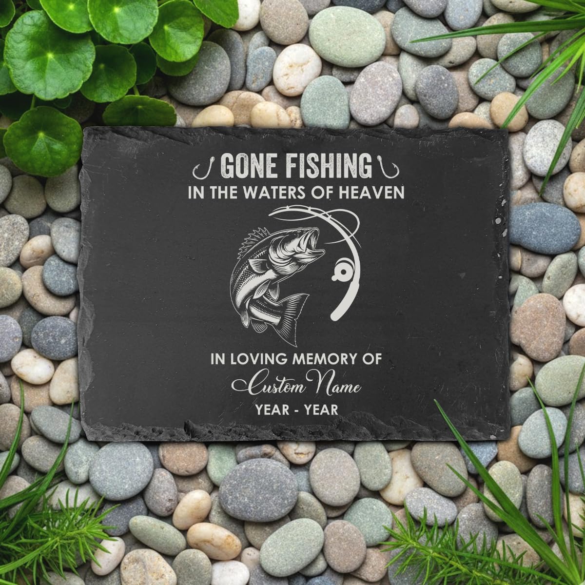 Gone Fishing Memorial Stone Customized - Sympathy Garden Stone For Loss of Fisherman Dad Husband Brother In Memory Remembrance Gift
