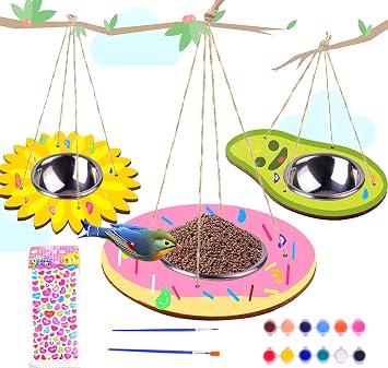 Kids Arts and Crafts Bird Feeders for Outside, 3 Pack DIY Wooden Paint Kits Outdoor Educational Fun Kids Crafts Hanging Sunflower Donut Avocado Bird Feeder DIY Gift for Girls Boys Age 3-5 4-8 8-12