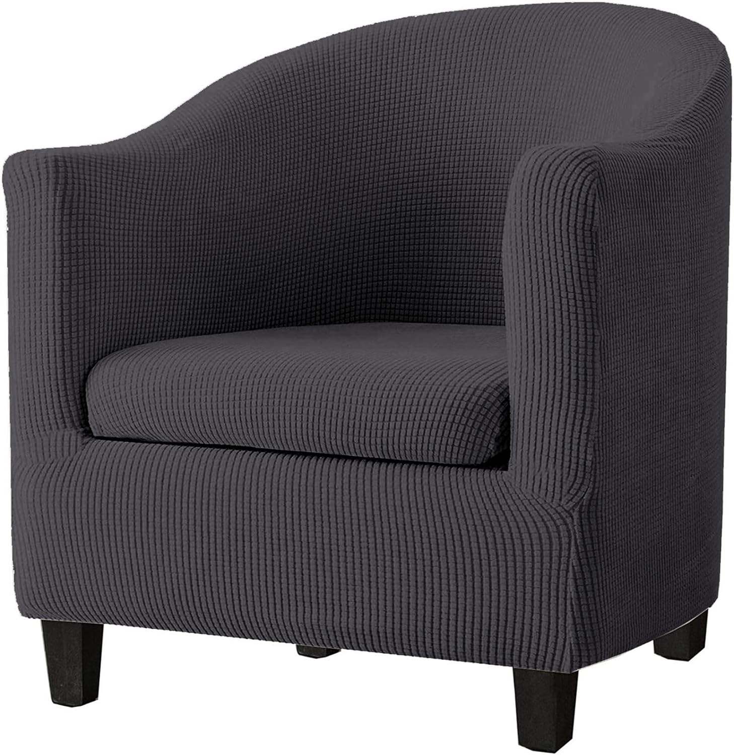 Club Chair Slipcover, 2 Piece Stretch Barrel Chair Covers Armchair Cover with Cushion Cover Spandex Round Tub Chair Slipcover Furniture Protector-Dark Grey-2 Piece