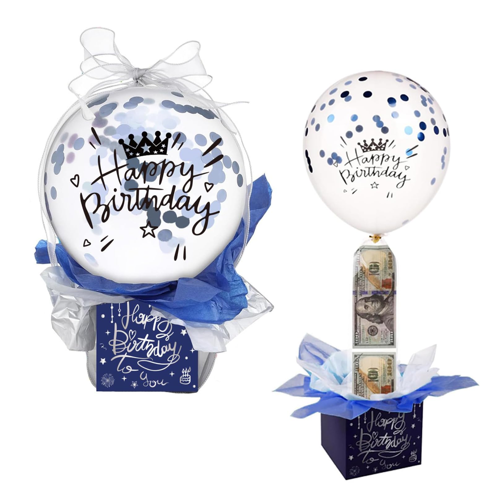 Pull Money Balloon Box, Balloon Holder with Balloons Ribbons,Birthday BAlloon Surprise Set,Funny BAlloons Boxes for Cash Surprise Money Gift Boxes Decorations Girlfriend Wife(Blue)