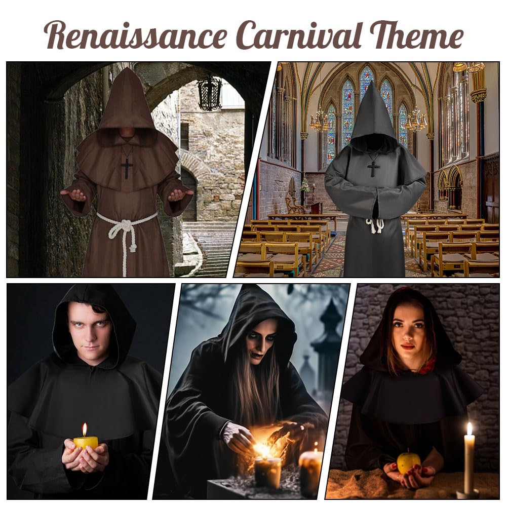 Aomig Kostium Męski Prister, Czapka Mnicha, Peleryna Średniowieczna, Kostium Męski Halloween, Karnawał