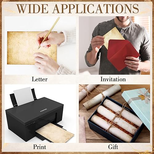 Miniatura 4 de Supervitae Paquete de 120 hojas de papelería vintage envejecidas, 8.27 x 5.51 pulgadas, impresión de doble cara, papel antiguo antiguo de papelería,