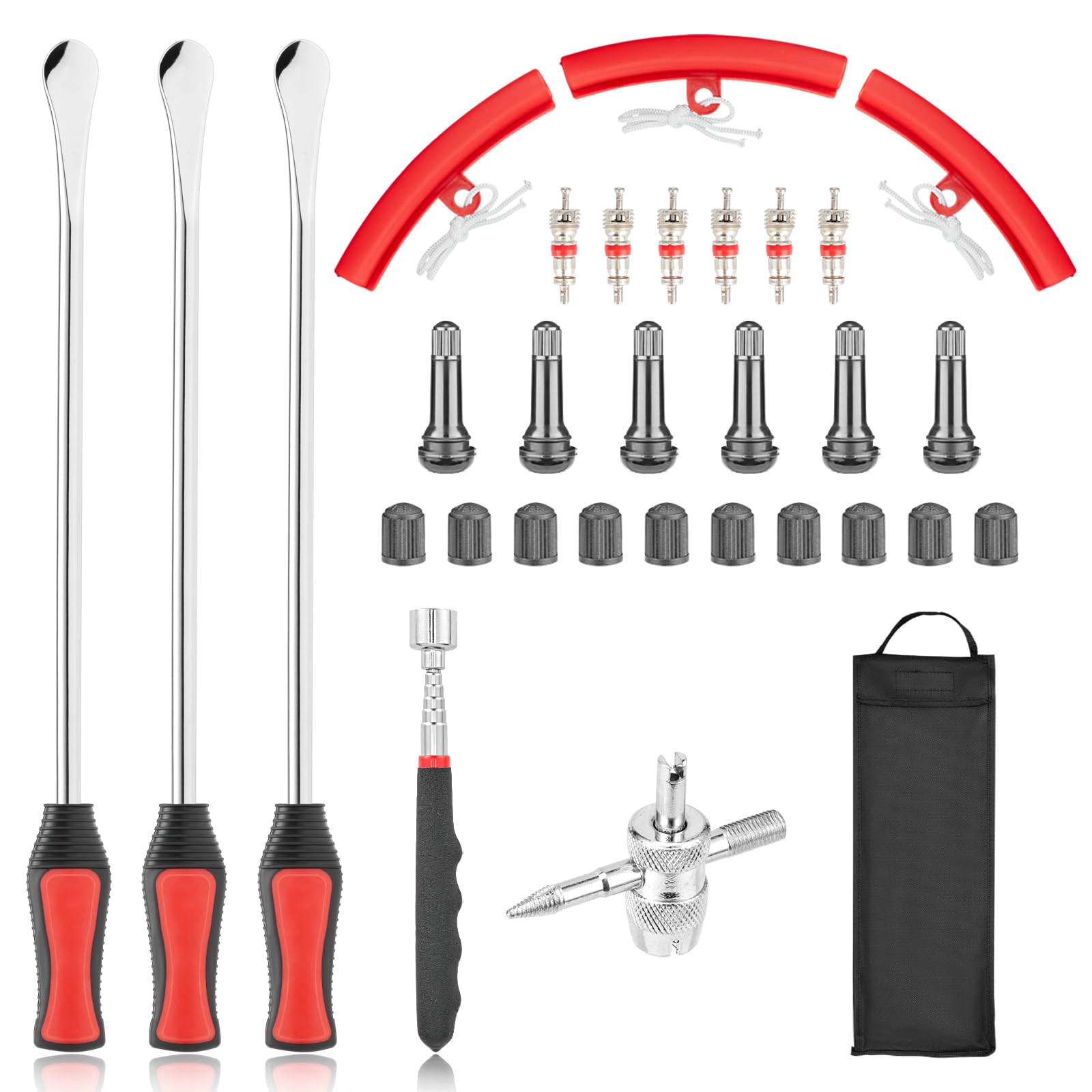 Set di 24 leve per pneumatici di moto, kit di strumenti per la riparazione di cambio, bicicletta, carrello, scooter, strumento di rimozione con 3 cucchiai a leva in ferro da 39 cm
