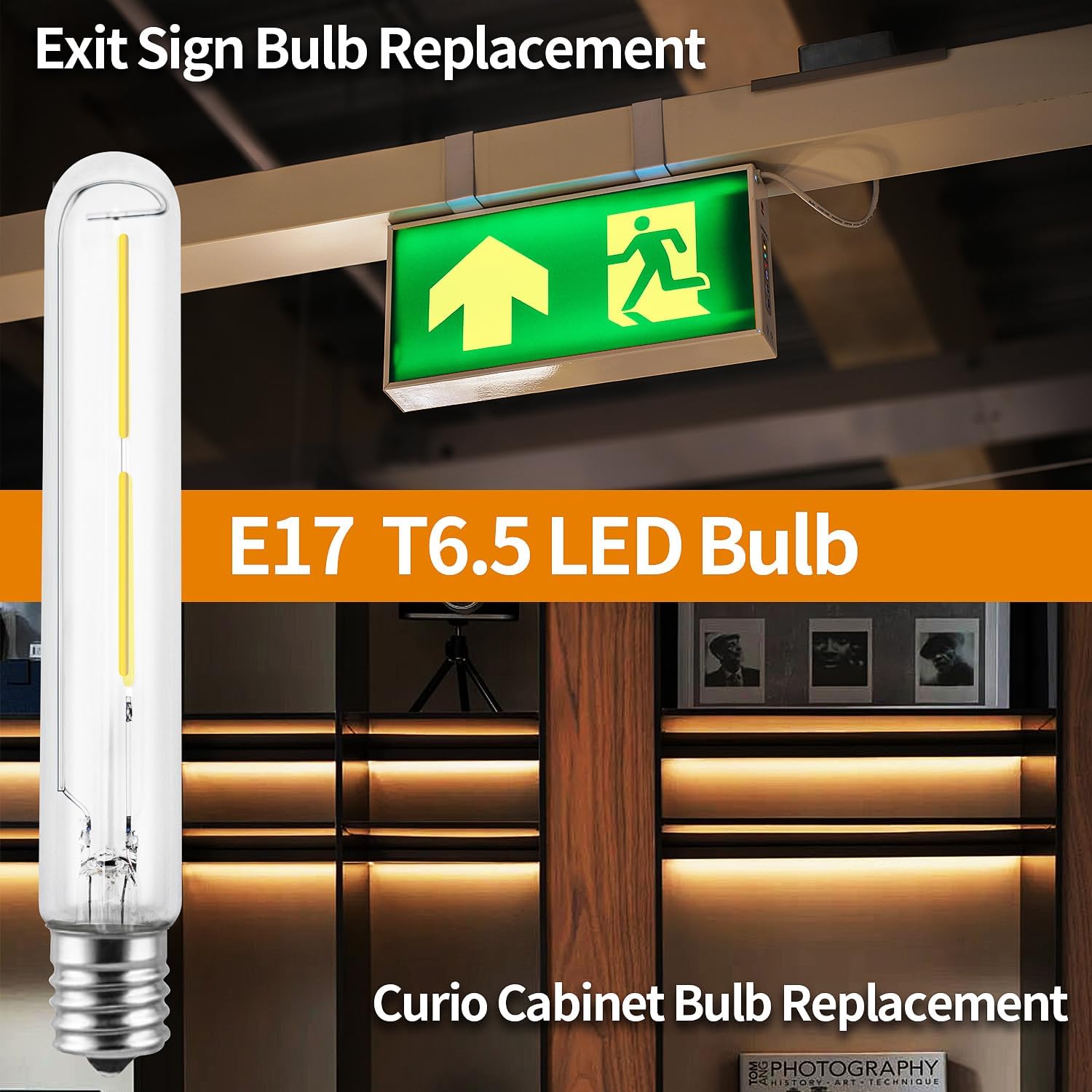 E17 LED T6.5 Bulb,2W Refrigerator Light Bulb Replacement 120V,Tubular Exit Sign Bulb, E17 Intermediate Base Appliance Bulbs for Freezer,Oven,Warm White 2700K,Equivalent 20 W,Non-Dimmable