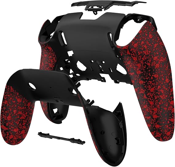eXtremeRate Custom Back Housing Bottom Shell & Repair Back Cover Compatible with p-s 5 Edge Controller, Non-Slip 3D Splashing Cover, DIY Replacement Back Case & Clip Shell - Textured Red