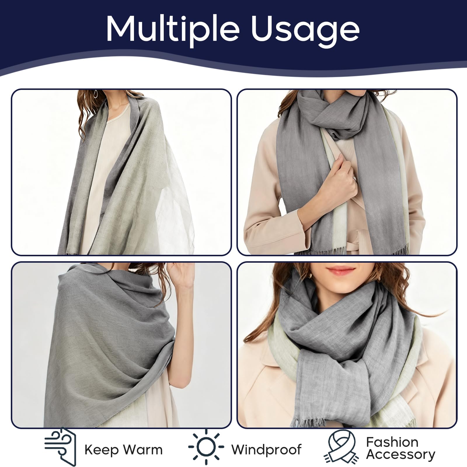WKTRSM Sciarpa Cotone Donna Stola Scialle Morbido Sciarpa Inverno Grande Sciarpe Donna per Autunno e Inverno 180 * 120cm