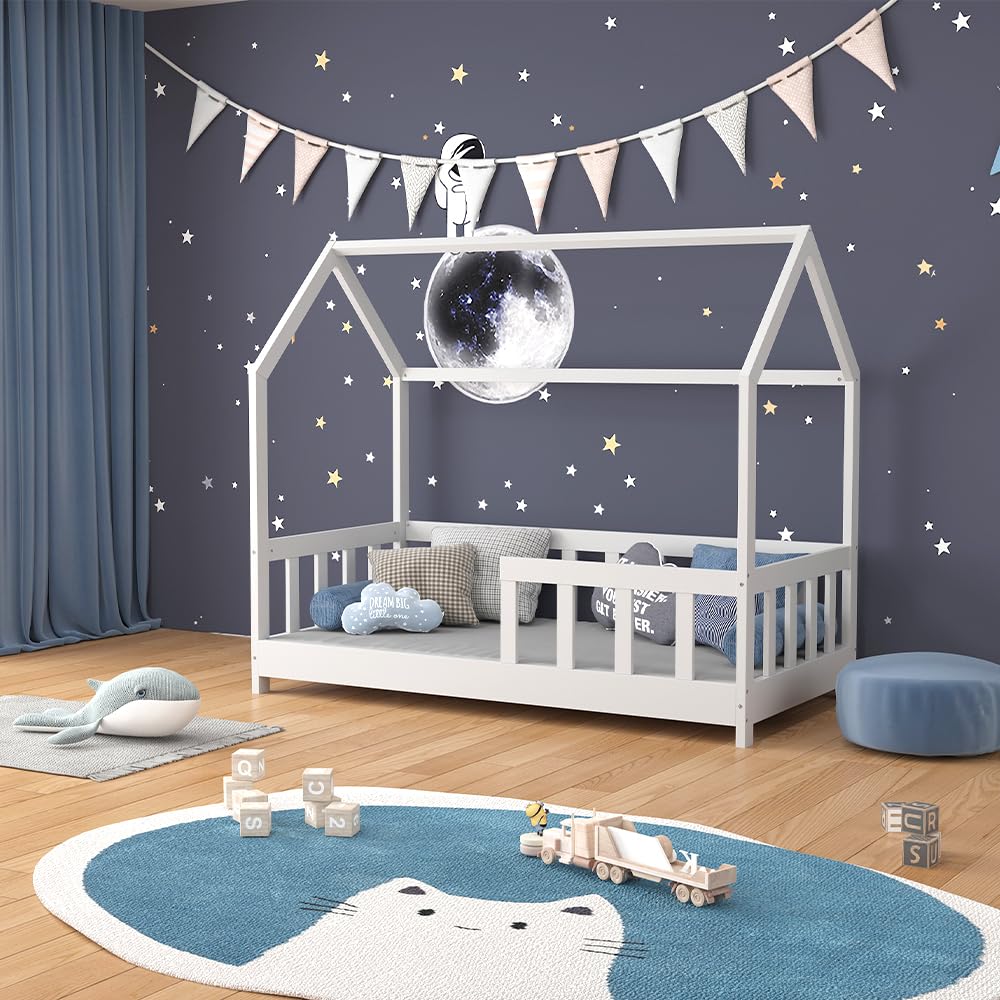 VitaliSpa Cama en Forma de casa Michelle, Blanco, 70x140 cm | con protección anticaída, apto para colchones de 70x140 cm, combinable con accesorios