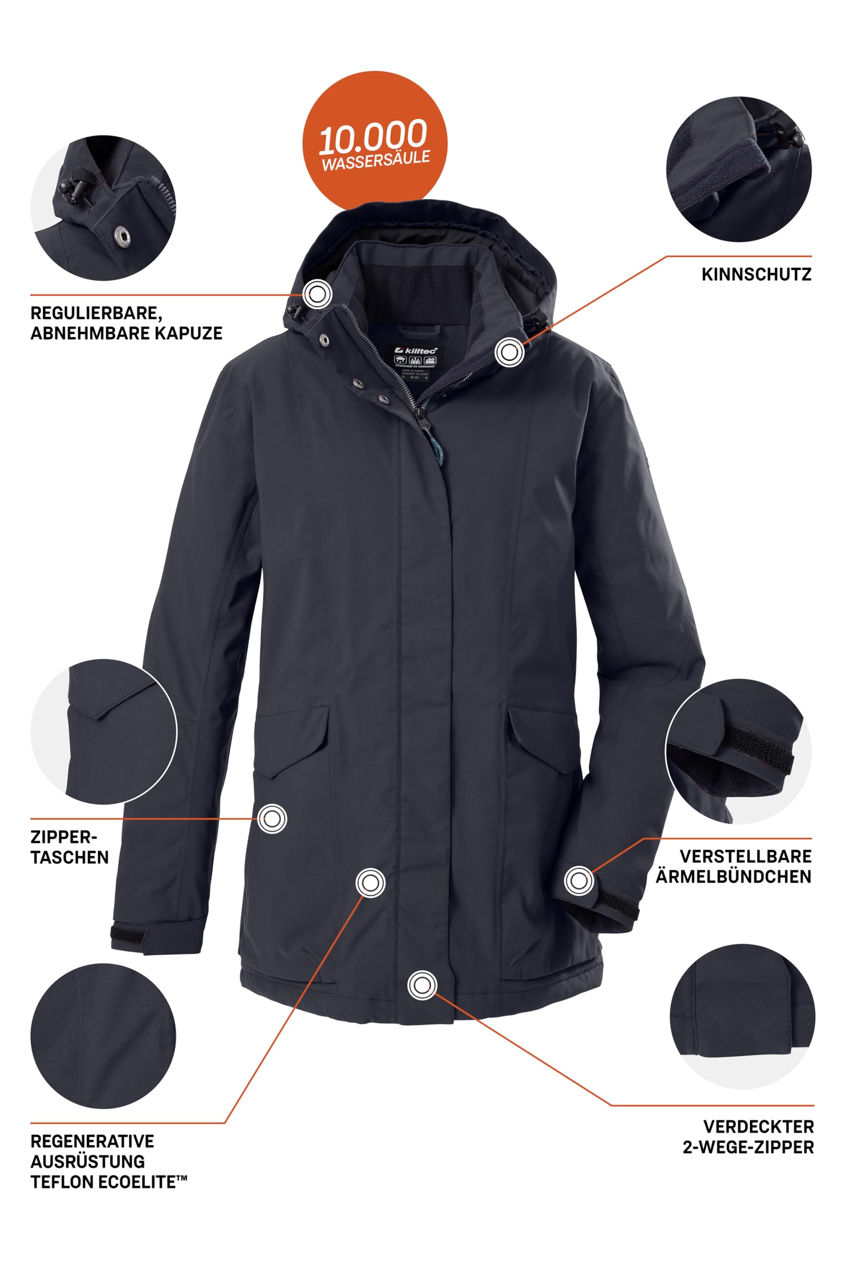 Killtec Damen Damen Jacke Funktionjacke/Outdoorjacke wasserdicht mit abzippbarer Kapuze