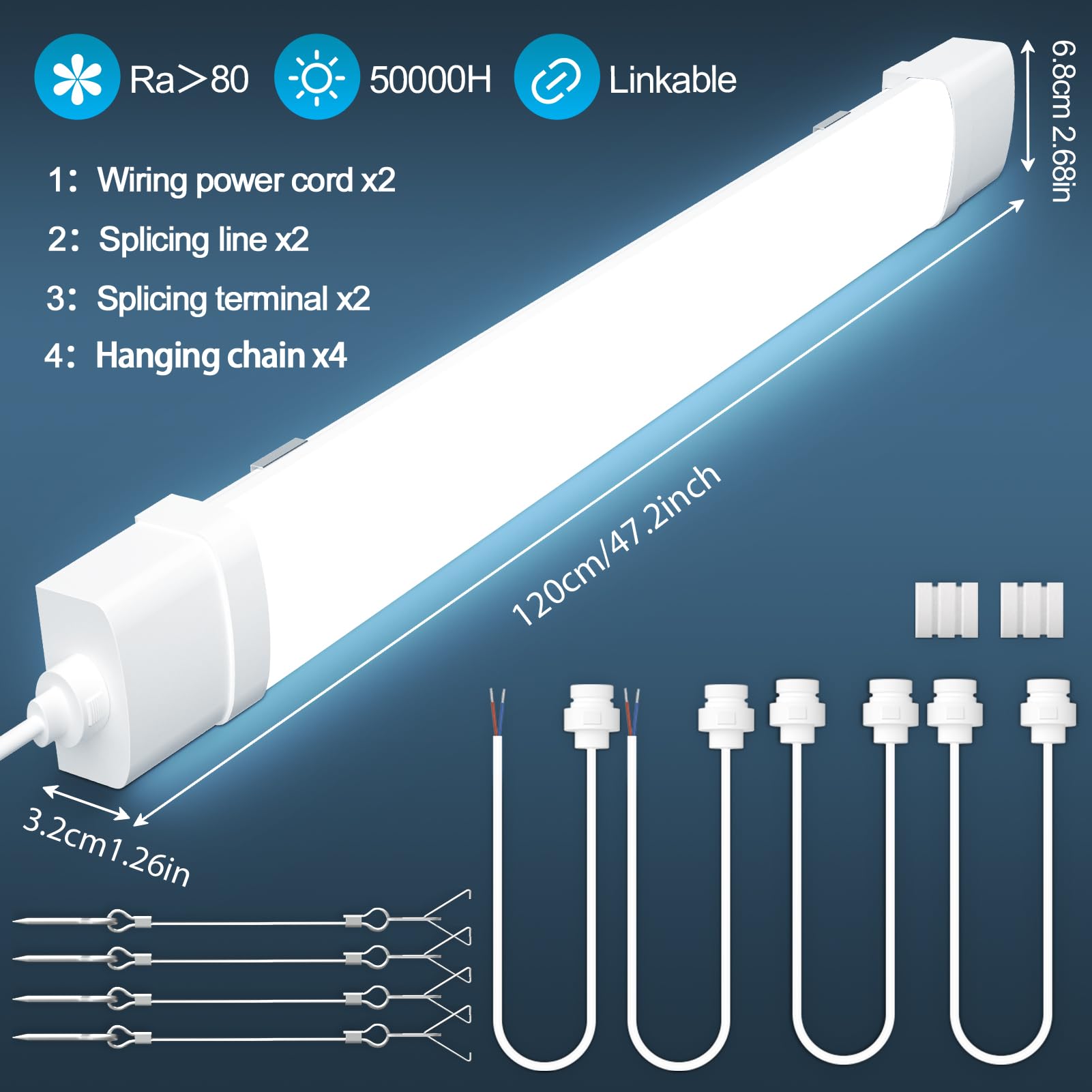 papasbox 4 Stück LED Feuchtraumleuchte 120cm | Leuchtstoffröhre 40W Röhre LED Werkstatt Deckenleuchte Lampe | 6500K Kaltweiß IP65 Wasserdicht Leuchtstofflampe für Keller Werkstatt Garage Küche