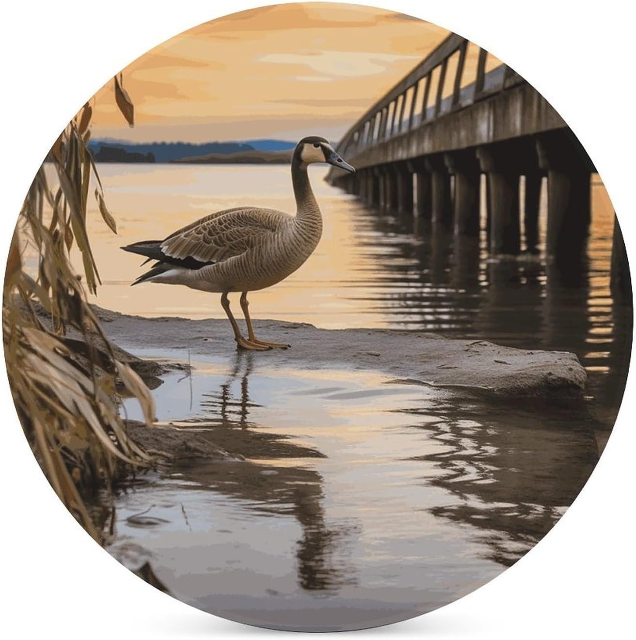 Wild Goose by The Bridge Coasters for Drinks Absorbing Round Ceramic Stone Coaster with Cork Base Coffee Cup Beverage Table Cup Mat Modern Style Bar Coaster Set for Home Decor