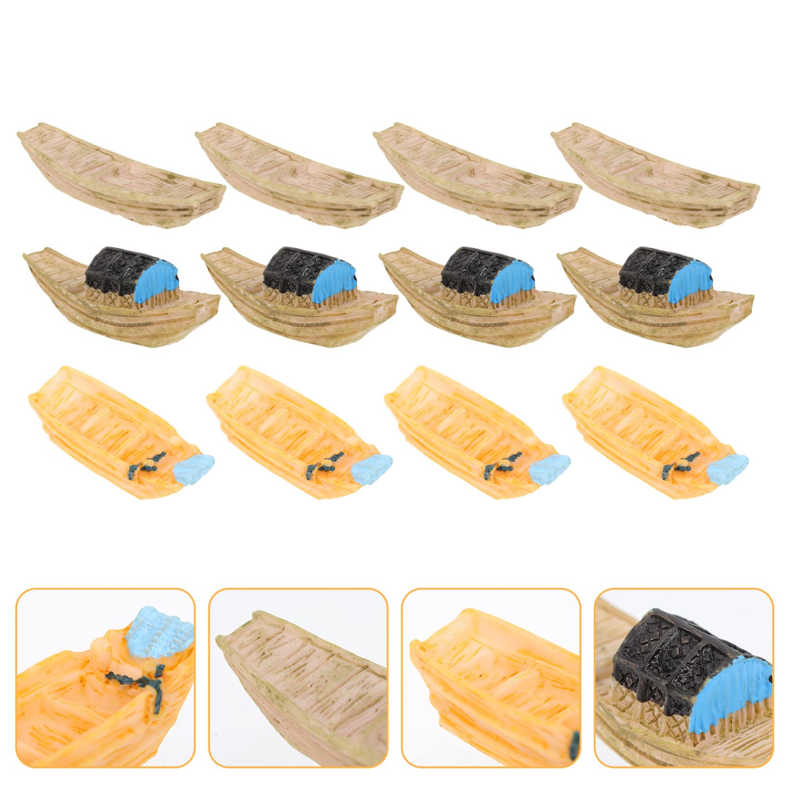 GRIRIW 12Pcs Miniature Resin Fishing Boat Adornments and Garden Decor Realistic Craftsmanship for Boating Themed Decoration and Housewarming