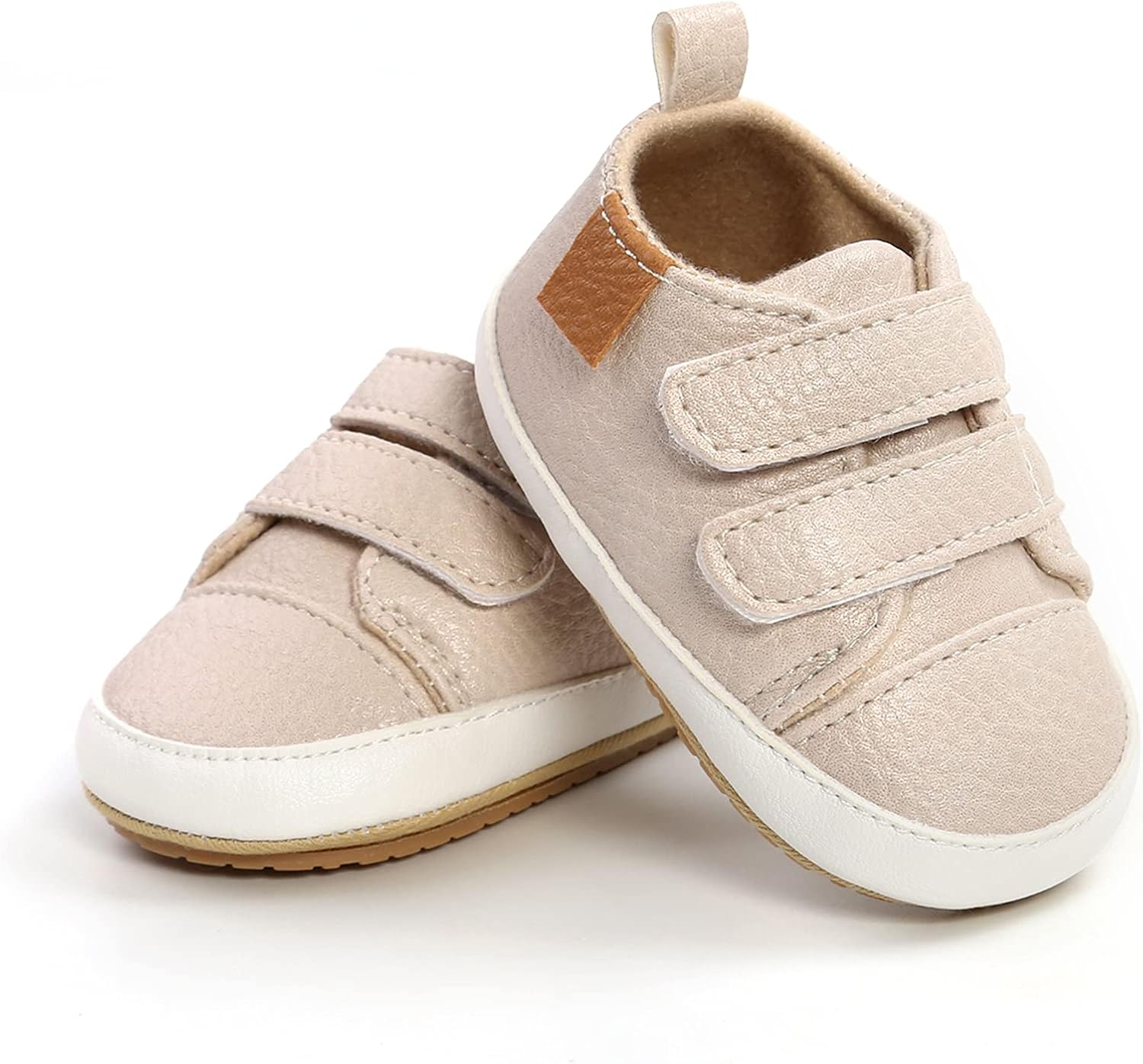 Unisex Baby Boys Girls High-Top Ankle Sneakers Soft Rubber Sole Infant Crib Shoes Toddler First Walkers, Beige