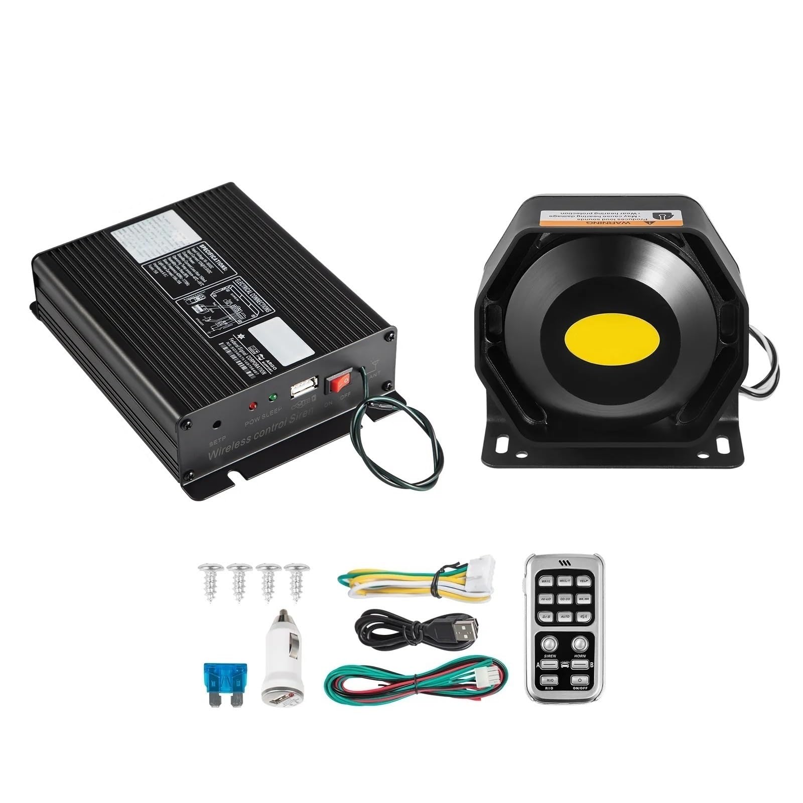 Autoalarmanlage Anti Diebstahl 200 W 12 V lauter Auto-Warnalarm, Polizei, Feuersirene, PA-Lautsprecher, MIC-System for alle spezifischen Fahrzeuge(Suit A)
