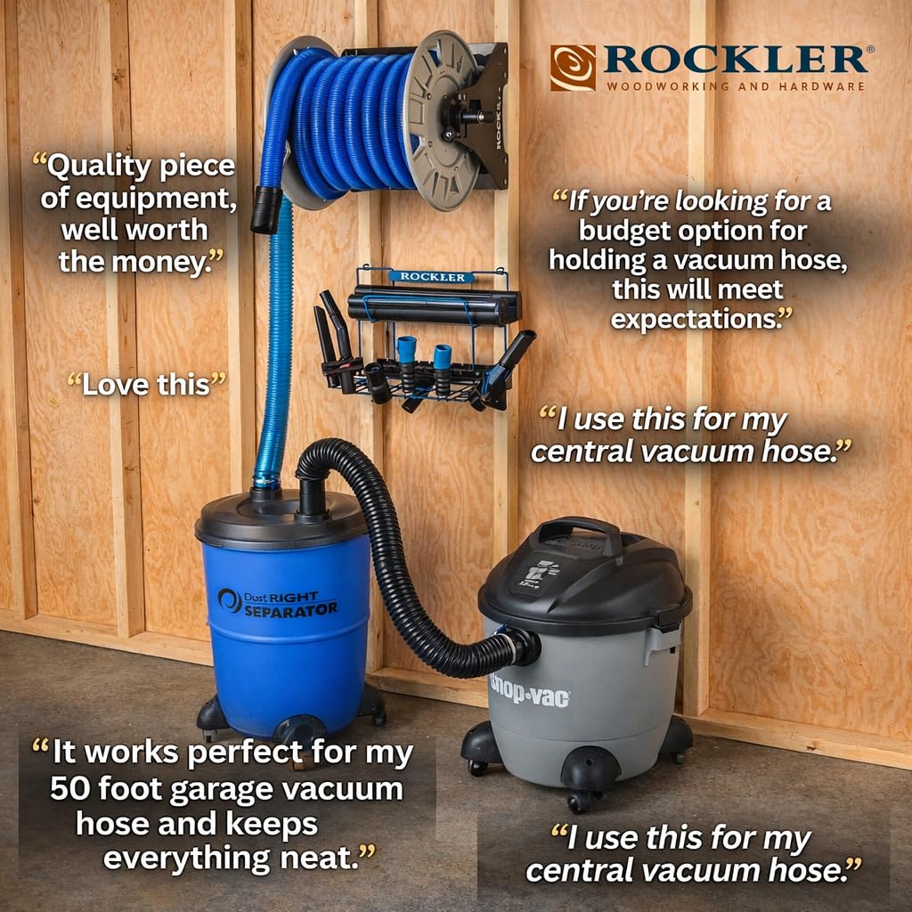 Rockler Wall Mount Vacuum Hose Reel Holds 40 ft 1-12 Inch Hose | Vacuum Hose Reel Organized Hose Storage Wall Mount Reel Holds 40 ft Hose Space-Saving Design product thumbnail 7