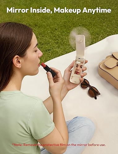 Miniatura 7 de Aecooly Ventilador portátil delgado con espejo, ventilador de mano fino, mini personal recargable por USB tiempo máximo de enfriamiento de 24 horas,