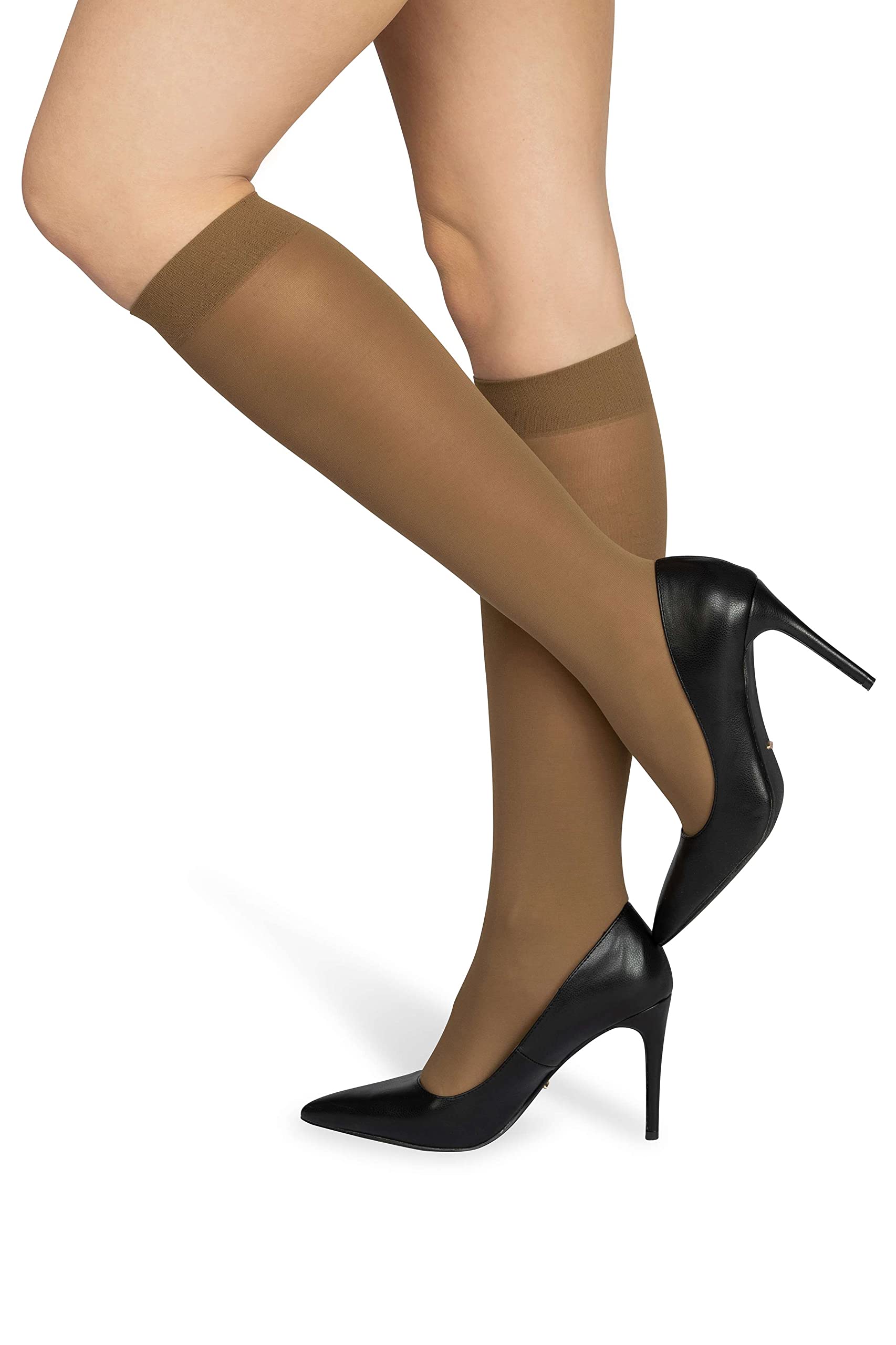 NOQ Women Socks Ladies Knee-highs Plain 40 DEN Opaque Microfiber Matte Classic with Comfort Top One Size Socks Marta, Beige