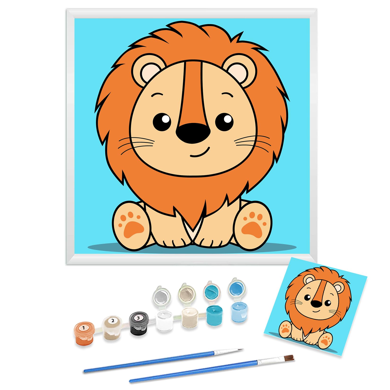 TARATH Pintura por números para niños, pintura por números a partir de 5, 6, 7, 8, 9 años, niña y niño, pintura por números, animales con marco, 2 pinceles y pinturas acrílicas, 20 x 20 cm (león)