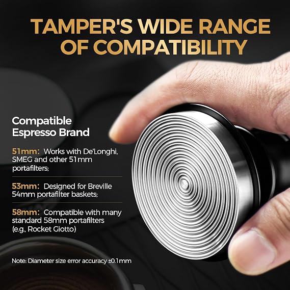 IKAPE 39.25mm Espresso Tamper, Black Premium Barista Coffee Tamper with Calibrated Spring Loaded, 100% Flat Stainless Steel Base Tamper for Espresso Machine