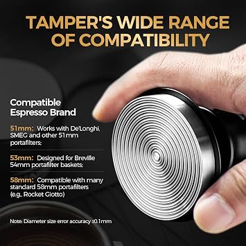 IKAPE 39.25mm Espresso Tamper, Black Premium Barista Coffee Tamper with Calibrated Spring Loaded, 100% Flat Stainless Steel Base Tamper for Espresso Machine