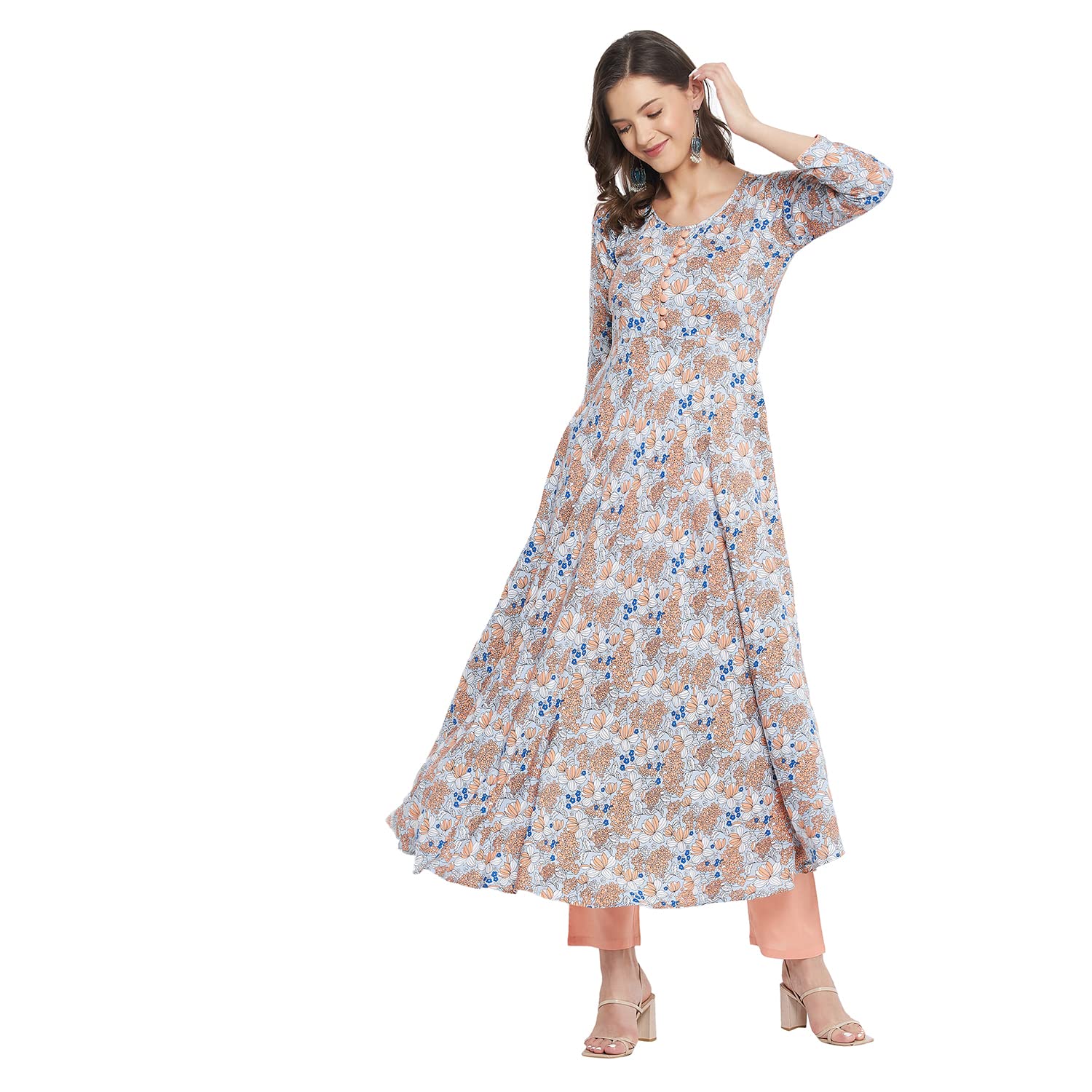 TissuWomen's Rayon Multicolor Floral Printed Flared Kurta