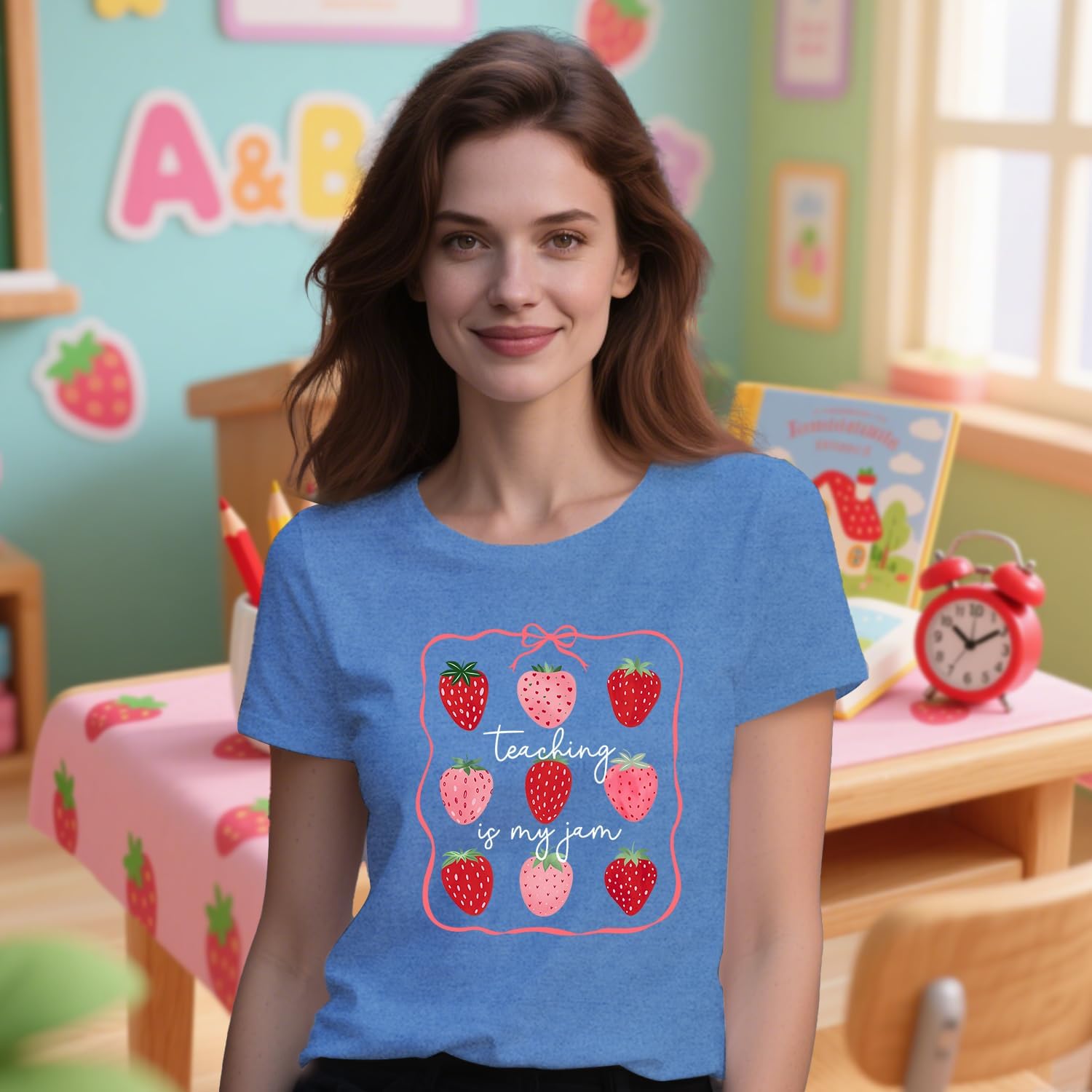 Teacher Shirts for Women Strawberry Teacher Tshirts Teaching is My Jam Tee Tops Strawberry Lover Shirt - Image 2