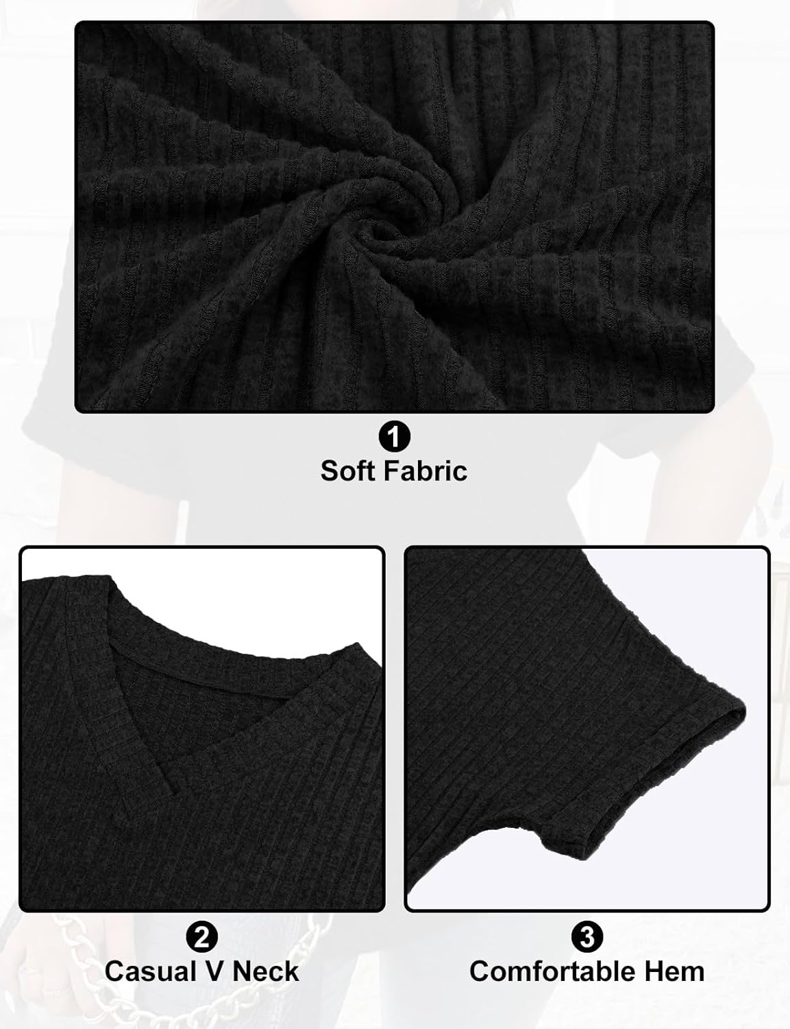 Cucuchy Style Womens Plus Size Tops Casual V Neck Shirts Short Sleeve Solid Color Blouses - Image 5