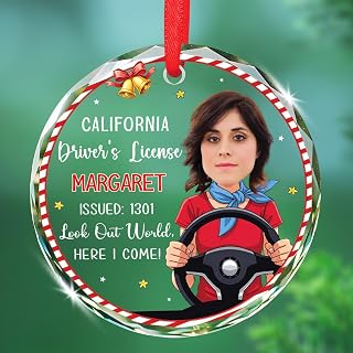 Driver's License Look Out World Here I Come Glass Keepsake 2025, Personalized Face Picture New Driver Christmas Ornament, Drivers License Xmas Ornament, Custom State/Name/Year Driver Christmas Decor