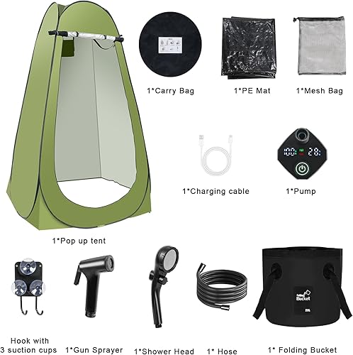 Miniatura 9 de Tienda de ducha desplegable para camping, tienda de ducha portátil para exteriores con ducha recargable de 6000 mAh
